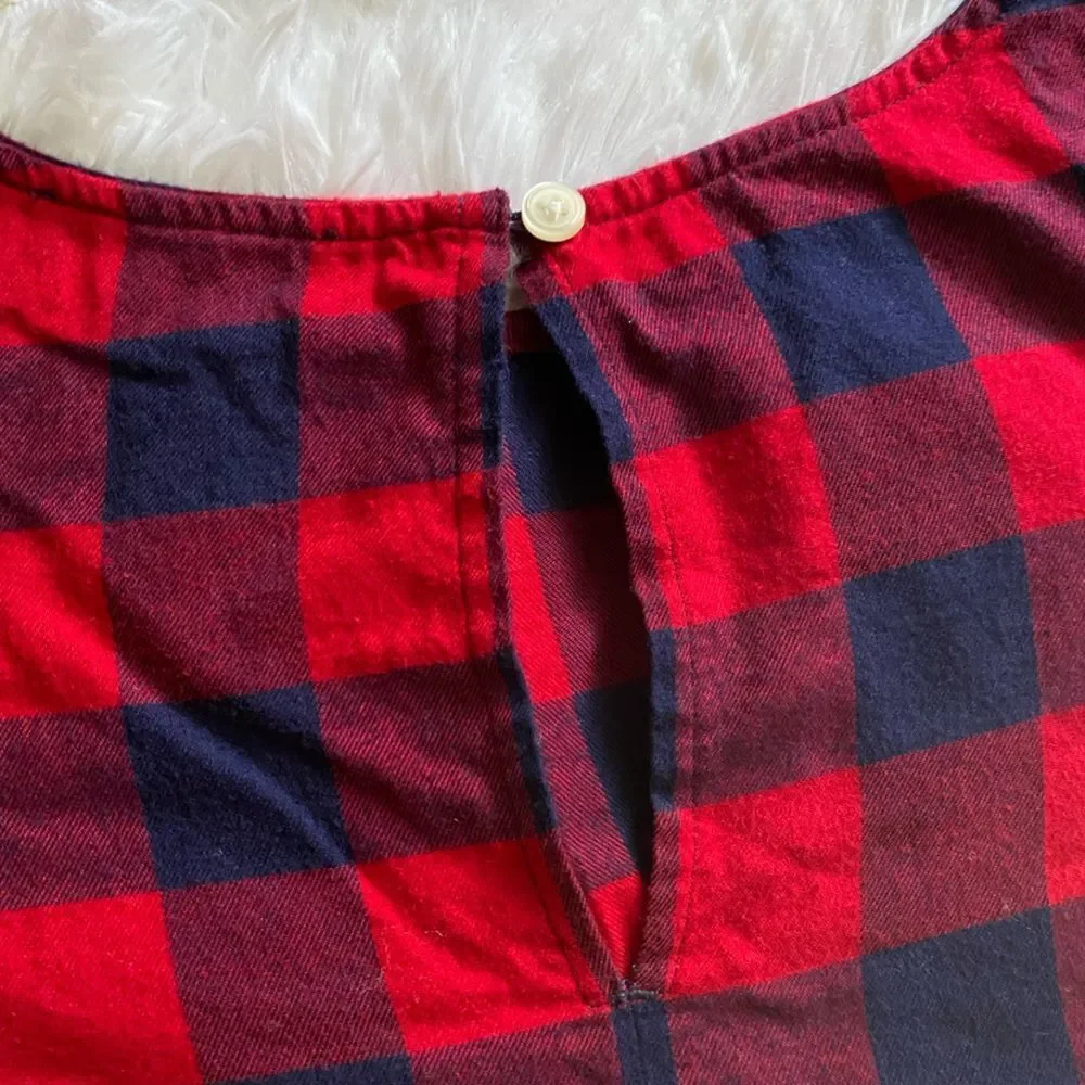 J. Crew Mercantile‎ Plaid Top Womens Size 24 Red Blue Wide Sleeves